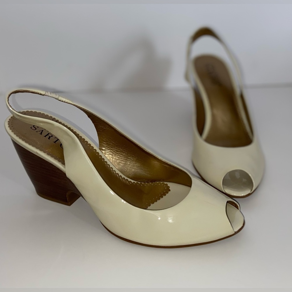 Franco Sarto Cream Heeled‎ Slingback Sandals Size 7.5